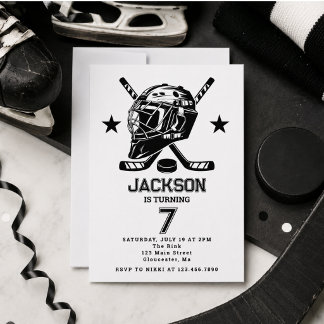 Hockey Black and White Themed Kindergeburtstag Par Einladung
