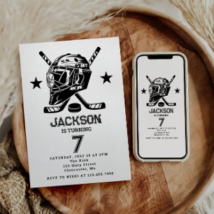 Hockey Black and White Themed Kindergeburtstag Par Einladung