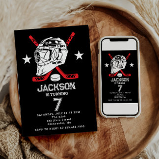 Hockey Black and White Themed Kindergeburtstag Par Einladung