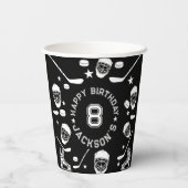 Hockey Black and White Themed Kindergeburtstag Par Pappbecher (Rückseite)