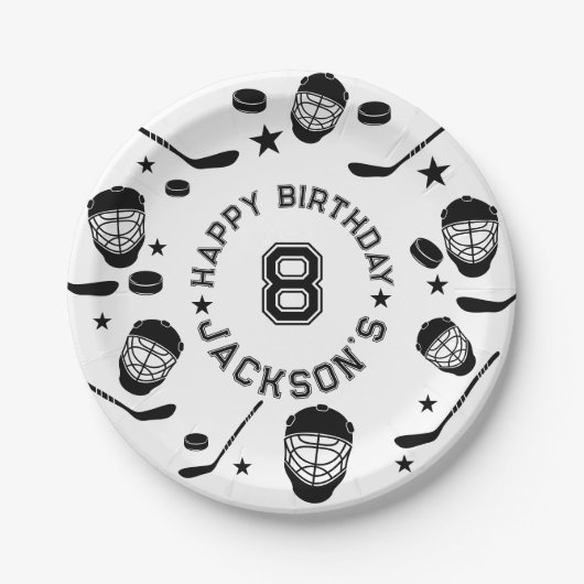 Hockey Black and White Themed Kindergeburtstag Par Pappteller (Vorderseite)