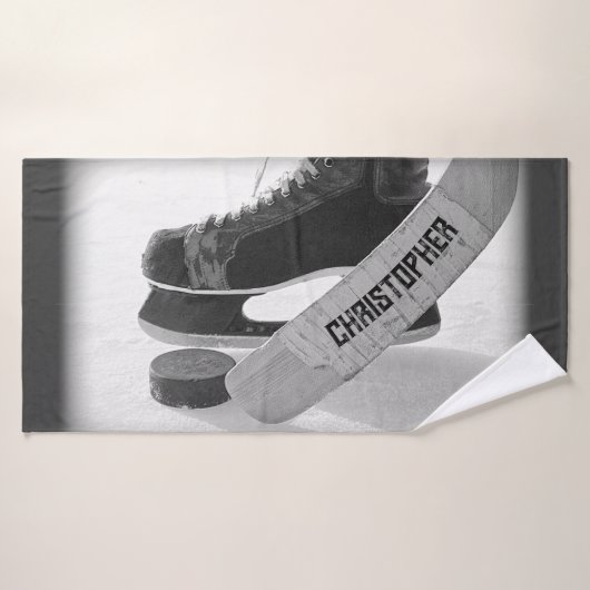 Hockey Black Skate Personalisiert Badehandtuch (Badehandtuch)