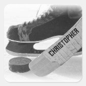 Hockey Black Skate Personalisiert Quadratischer Aufkleber (Vorderseite)