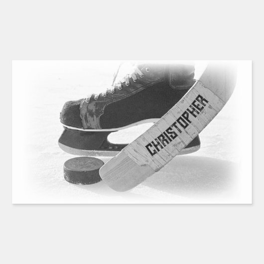 Hockey Black Skate Personalisiert Rechteckiger Aufkleber (Vorderseite)