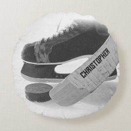 Hockey Black Skate Personalisiert Rundes Kissen