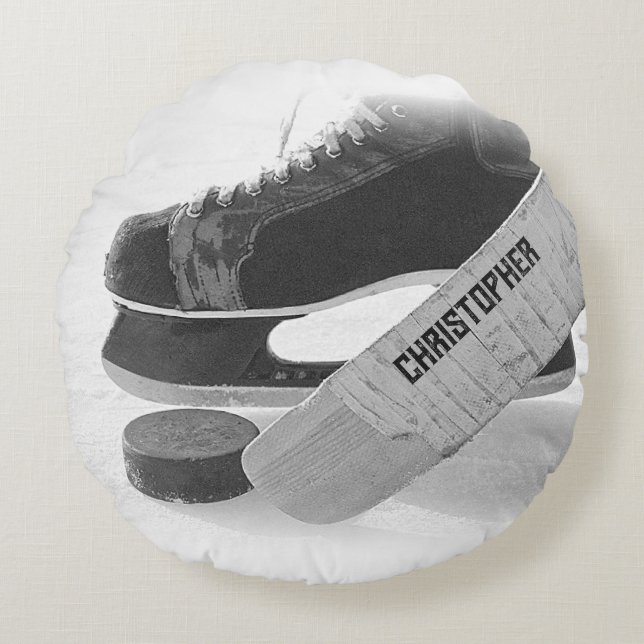 Hockey Black Skate Personalisiert Rundes Kissen (Vorderseite)