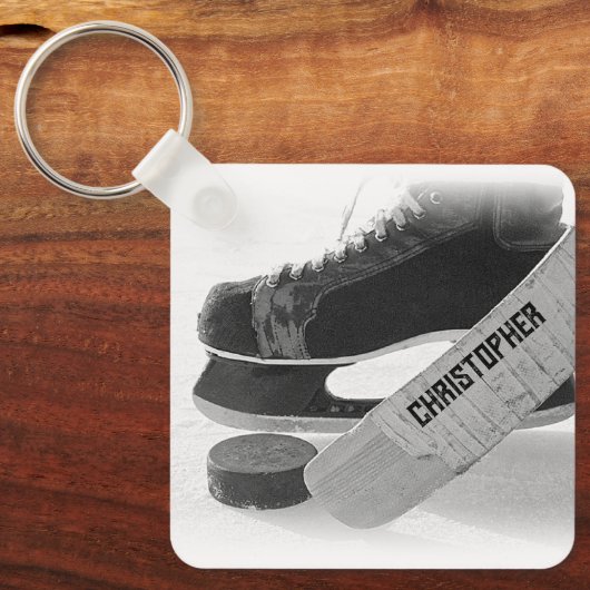 Hockey Black Skate Personalisiert Schlüsselanhänger (Vorderseite)