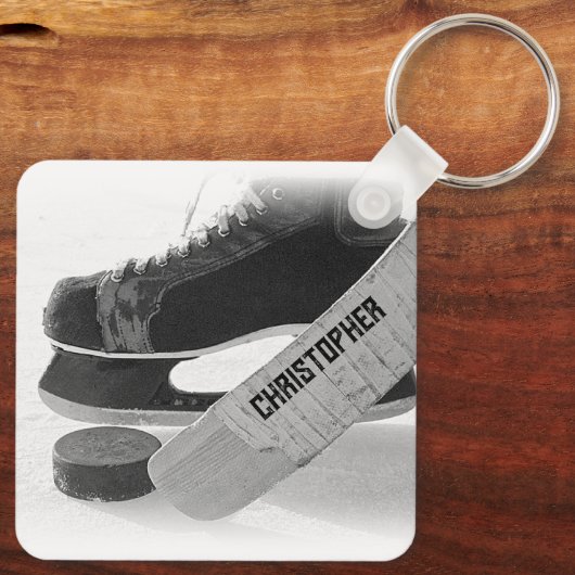 Hockey Black Skate Personalisiert Schlüsselanhänger (Rückseite)