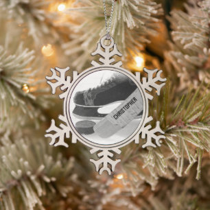 Hockey Black Skate Personalisiert Schneeflocken Zinn-Ornament