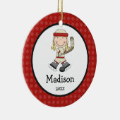 Hockey-blondes Mädchen scherzt personalisiertes Keramikornament (Rechts)