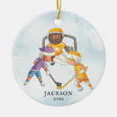 Hockey Boy Personalisiert Weihnachten Keramik Ornament (Vorne)