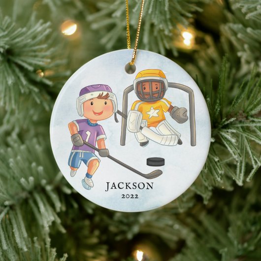 Hockey Boy Personalisiert Weihnachten Keramik Ornament (Baum)