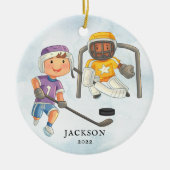 Hockey Boy Personalisiert Weihnachten Keramik Ornament (Vorne)