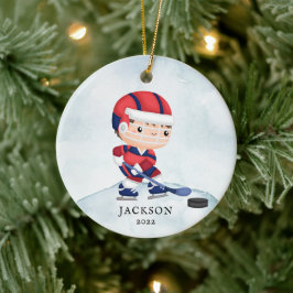 Hockey Boy Personalisierte Weihnachtsfeier Keramik Ornament