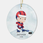 Hockey Boy Personalisierte Weihnachtsfeier Keramik Ornament (Links)
