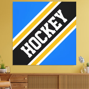 HOCKEY Bright Blue Black Yellow Racing Streifen Leinwanddruck