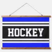 HOCKEY Bright Blue Schwarz-weiß Racing Streifen Wandteppich Mit Holzrahmen (Vorne)