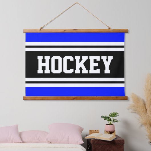 HOCKEY Bright Blue Schwarz-weiß Racing Streifen Wandteppich Mit Holzrahmen (Schlafzimmer)
