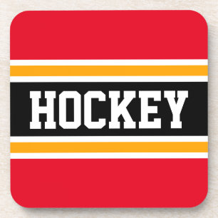 HOCKEY Bright Red Gelb Black Racing Streifen Getränkeuntersetzer