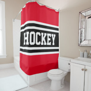 HOCKEY Bright Red Schwarz-weiß Racing Streifen Duschvorhang