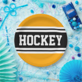 HOCKEY Bright Yellow Schwarz-weiß Racing Streifen Pappteller (Party)