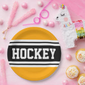 HOCKEY Bright Yellow Schwarz-weiß Racing Streifen Pappteller (Party)