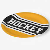 HOCKEY Bright Yellow Schwarz-weiß Racing Streifen Pappteller (Schrägansicht)