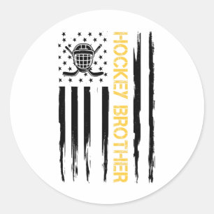 Hockey Bruder Hockey Spieler USA-Flagge  Runder Aufkleber