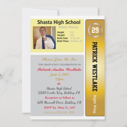 Hockey Card W/ Stats Grad Einladungen - Gold (Rückseite)