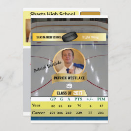 Hockey Card W/ Stats Grad Einladungen - Gold