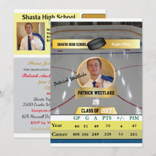 Hockey Card W/ Stats Grad Einladungen - Gold