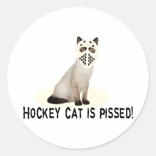 Hockey Cat Pissed Runder Aufkleber (Vorderseite)