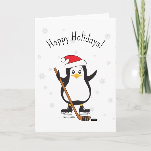 Hockey Christmas Penguin Happy Holidays Feiertagskarte (Vorderseite)
