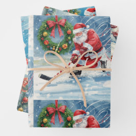 Hockey Christmas with Santa Claus Geschenkpapier Set