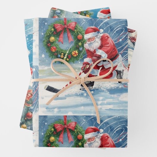 Hockey Christmas with Santa Claus Geschenkpapier Set (Beispiel)