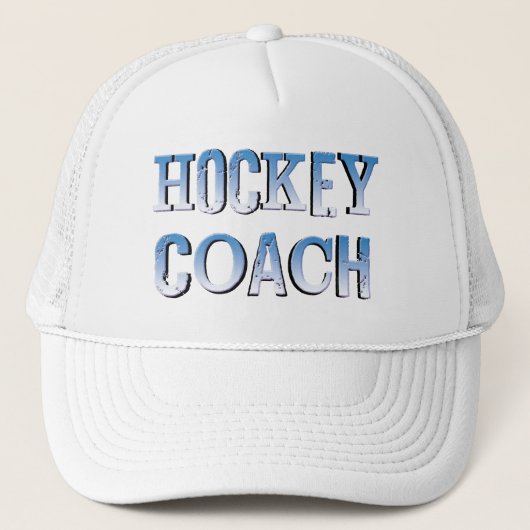 Hockey Coach Rough Blue Text Truckerkappe (Vorderseite)