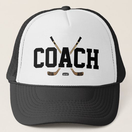 Hockey Coach Sticks und Puck Truckerkappe (Vorderseite)