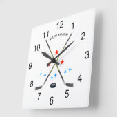 Hockey Crossed Sticks and Puck Quadratische Wanduhr (Winkel)