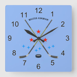 Hockey Crossed Sticks and Puck Quadratische Wanduhr
