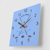 Hockey Crossed Sticks and Puck Quadratische Wanduhr (Winkel)