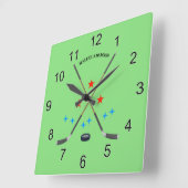 Hockey Crossed Sticks and Puck Quadratische Wanduhr (Winkel)