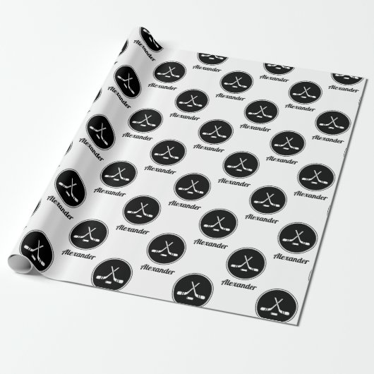 Hockey Design Black & White Classys Name Sport Geschenkpapier (Ungerollt)