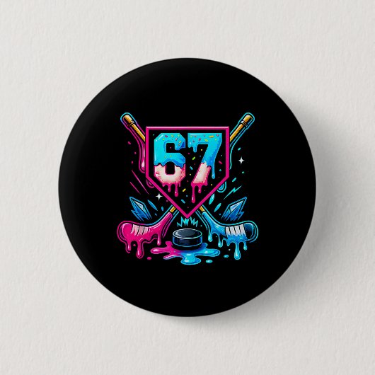 Hockey Drip 6 7 Nummer 67 Sechs Sieben Meme Männer Button (Vorderseite)
