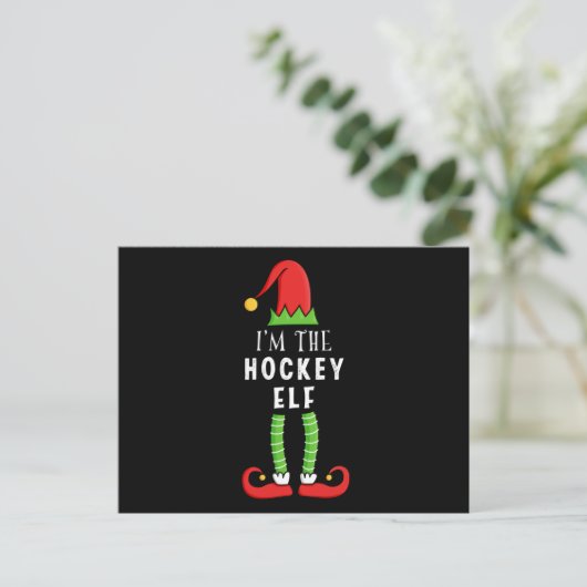 Hockey Elf Weihnachtsmatching Familiengeschenk Postkarte (Stehend Vorderseite)