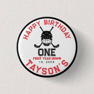 Hockey Erstes Jahr Down 1. Geburtstag Button