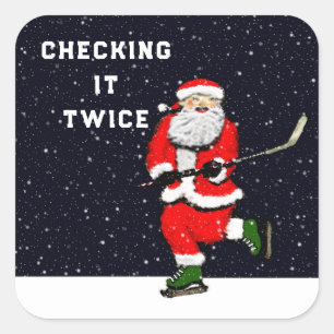 Hockey-Feiertags-Geschenkanhänger Quadratischer Aufkleber