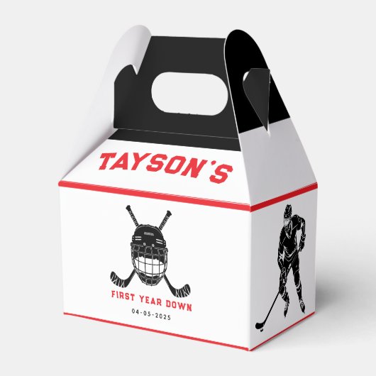 Hockey First Year Down 1st birthday Geschenkschachtel (Rückseite)