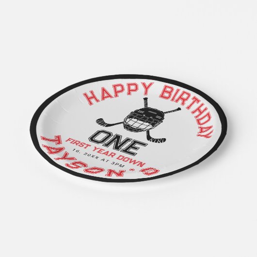Hockey First Year Down 1st birthday Pappteller (Schrägansicht)
