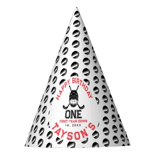 Hockey First Year Down 1st birthday  Partyhütchen (Vorderseite)