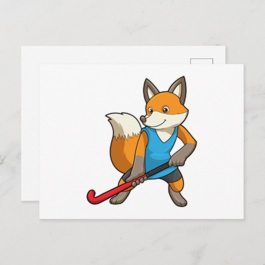Hockey-Fox mit Hockey-Schläger Postkarte (Vorne/Hinten)
